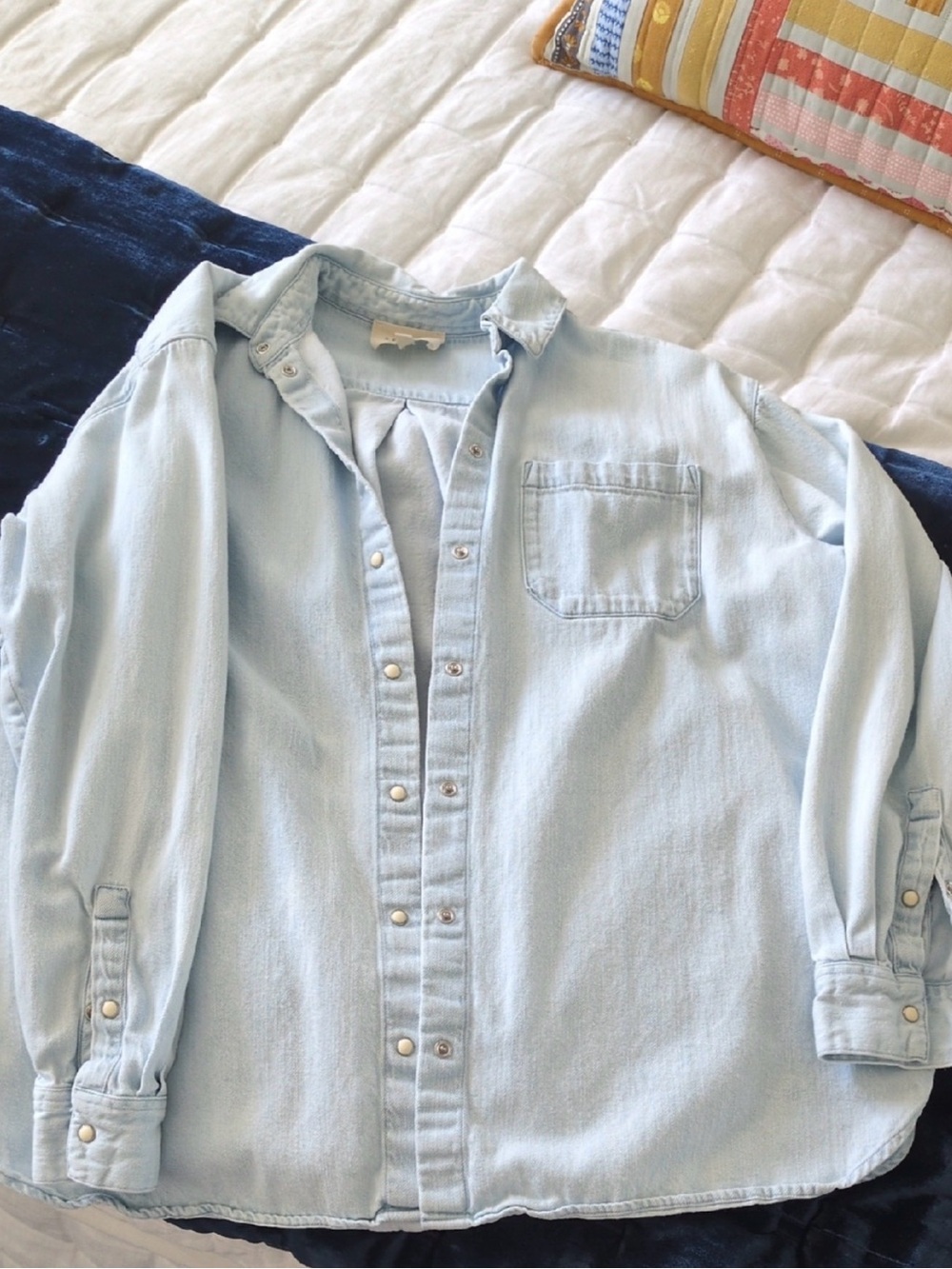 Sezane Max Shirt, Size 34 (US XS or 2), Light Wash Denim Button-Up